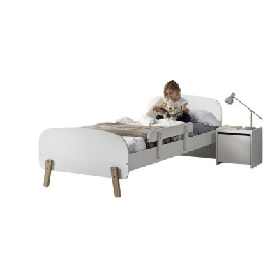 PARIS PRIX Chambre enfant 3 pi&egrave;ces lit rambarde et chevet bois laqu&eacute; blanc et pin clair Kiddy 90x200 cm