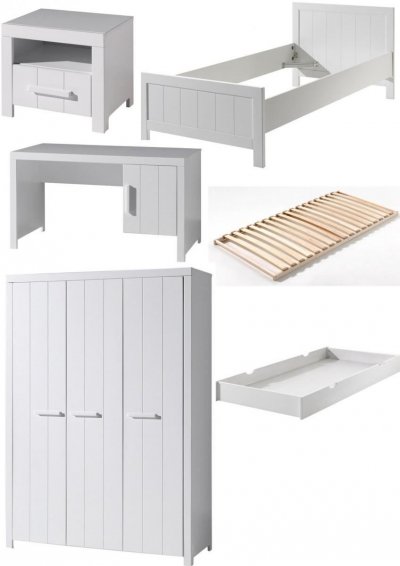 VIPACK Chambre enfant 6 pi&egrave;ces pin massif laqu&eacute; blanc erik 90x200 cm ERCO60