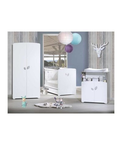BABY PRICE Chambre trio lit et commode &agrave; langer en bois blanc NT372 