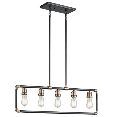 ELSTEAD LIGHTING Chandelier Imahn, laiton naturel et noir, 5 &eacute;clairages