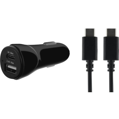 BIGBEN CONNECTED Chargeur allume-cigare avec c&acirc;ble USB C/USB C noirs - Neuf
