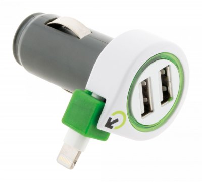 Q2POWER Chargeur de voiture avec c&acirc;ble et prise Iphone + 2 USB