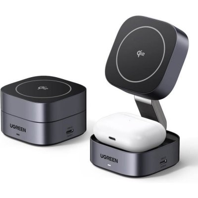 Chargeur Inductif Qi2 2 en 1 Ugreen W702 Pour iPhone, AirPods, 15W (Gris)