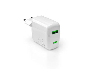 PURO Chargeur pour t&eacute;l&eacute;phone mobile  Bloc secteur MiniPro USB-A+USB-C 65W Blanc