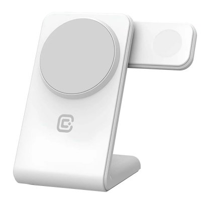CRONG Chargeur Sans Fil 3-en-1 pour iPhone / Watch / AirPods Mod&egrave;le MagSpot  Blanc