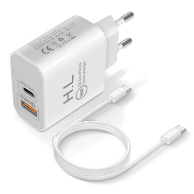 AVIZAR Chargeur secteur USB / USB-C 18W Power Delivery Q.C 3.0 C&acirc;ble USB-C Blanc