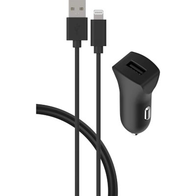 BIGBEN CONNECTED Chargeur voiture 2.4A + C&acirc;ble USB A/Lightning 1,2 m Noir Bigben - Neuf
