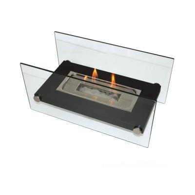 PURLINE Chemin&eacute;e bio de table de en m&eacute;tal et verre tremp&eacute; 