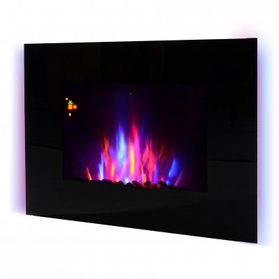 HOMCOM Chemin&eacute;e &eacute;lectrique murale LED + t&eacute;l&eacute;commande noir
