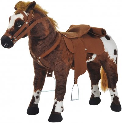 HOMCOM Cheval debout peluche sonores hennissement galop selle &eacute;trier marron