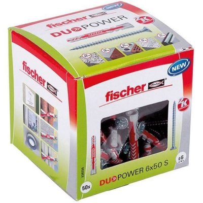 FISCHER Cheville tous mat&eacute;riaux DuoPower 6x50 mm avec vis - Bo&icirc;te de 50