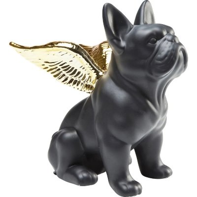 Chien bouledogue noir ailes d'anges dor&eacute;es angel dog
