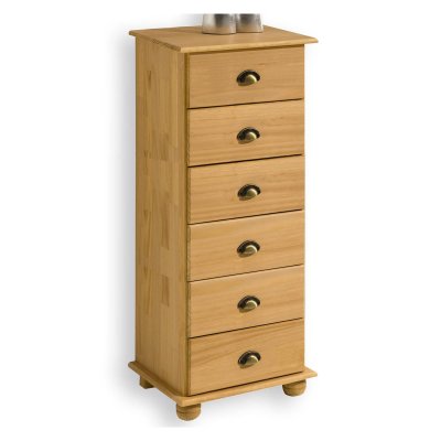 Chiffonnier COLMAR avec 6 tiroirs, en pin massif finition teint&eacute;e/cir&eacute;e