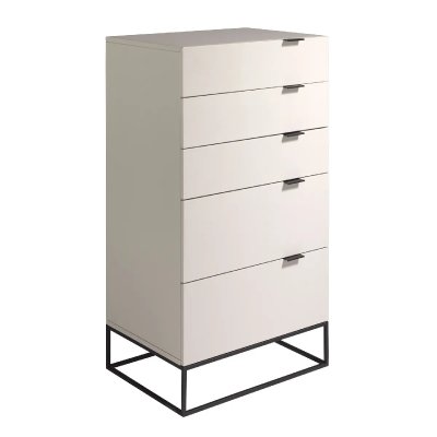 Chiffonnier en bois gris perle et acier noir