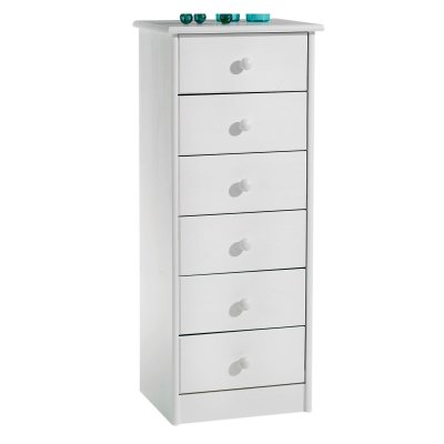 Chiffonnier en pin RONDO, 6 tiroirs, lasur&eacute; blanc 