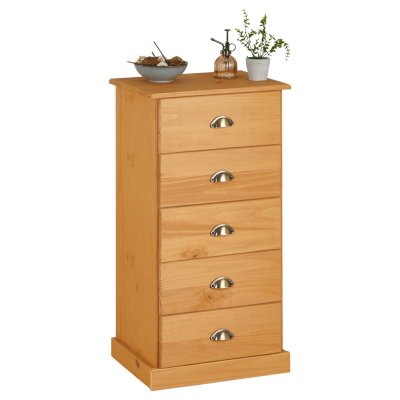 Chiffonnier PARIS commode avec 5 tiroirs en pin massif lasur&eacute; brun