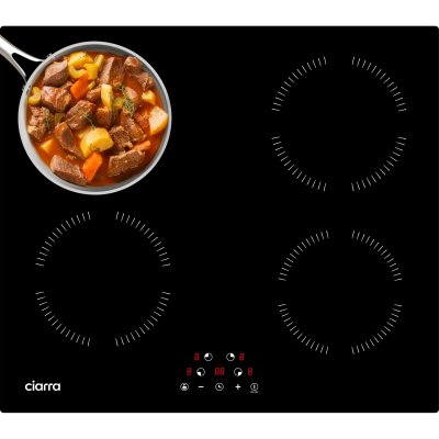 CIARRA  plaque induction 59cm 4 zones 6000w minuterie s&eacute;curit&eacute; enfants auto-stop CD4BIH-A 