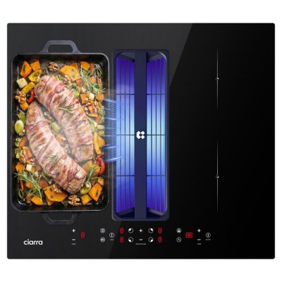 CIARRA  Plaque Induction avec Hotte Int&eacute;gr&eacute;e 59cm 500n3/h 7000W 4 Foyers Booster Recyclage Evacuation