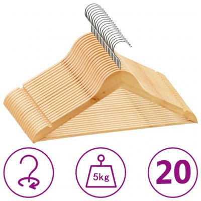 VIDAXL Cintres antid&eacute;rapants 20 pcs Bois dur  Marron