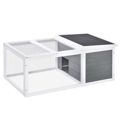 PAWHUT Clapier de sol enclos ext&eacute;rieur niche porte double toit ouvrant bois sapin