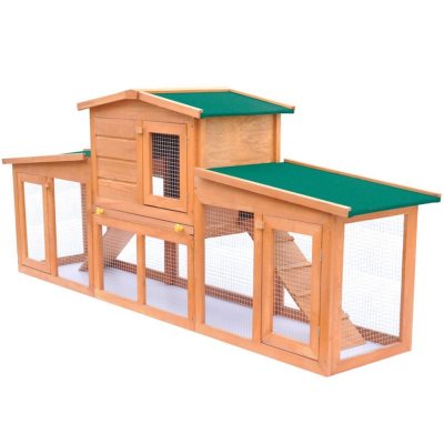 VIDAXL Clapier large pour petits animaux avec toits Bois  Marron et vert
