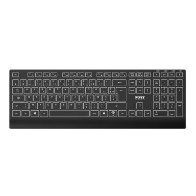 PORT DESIGNS Clavier r&eacute;tro&eacute;clair&eacute; rechargeable USB-C Bluetooth sans fil Azerty  Noir