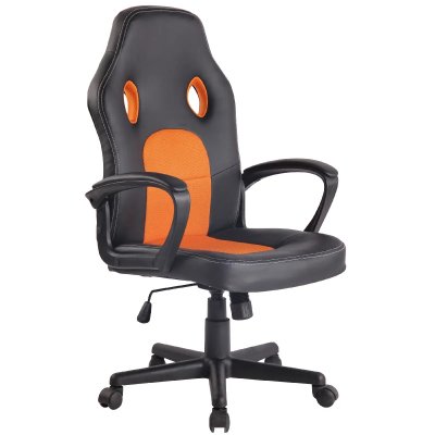 CLP  Chaise de bureau Elbing en similicuir , Noir / Orange 