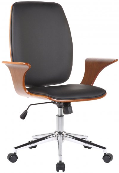 CLP Fauteuil de bureau Burbank avec coque d'assise en bois , Noyer / Noir/Similicuir