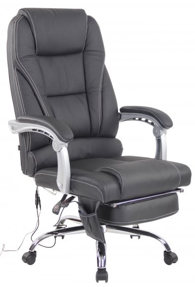 CLP Fauteuil de bureau Pacific en v&eacute;ritable Cuir avec Fonction massage , Noir