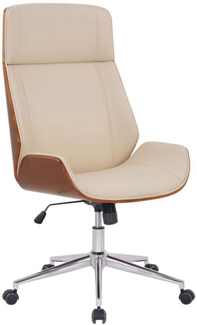 CLP - Fauteuil de bureau Varel en similicuir avec coque de si&egrave;ge en bois Noyer/beige