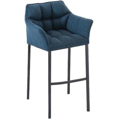 CLP Tabouret de bar Damaso en Tissu avec 4 pieds , Bleu/Noir