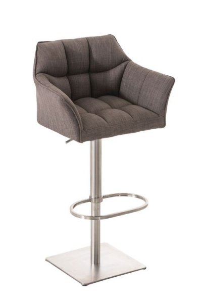 CLP Tabouret de bar Damaso en Tissu , Gris/Acier inoxydable