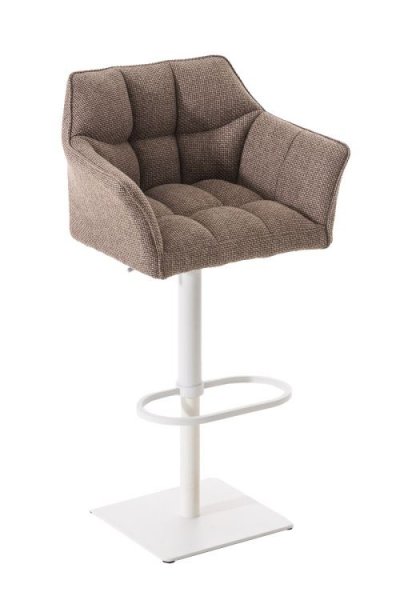 CLP - Tabouret de bar Damaso en Tissu marron terre M&eacute;tal blanc mat