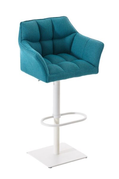 CLP - Tabouret de bar Damaso en Tissu turquois M&eacute;tal blanc mat