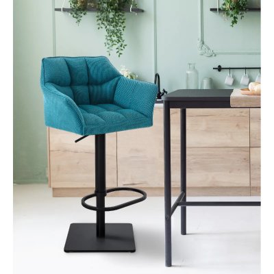 CLP - Tabouret de bar Damaso en Tissu turquois M&eacute;tal noir mat