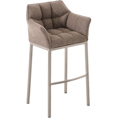 CLP - Tabouret de bar Damaso tissu marron terre Acier affin&eacute;