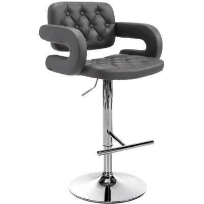 CLP - Tabouret de bar Dublin similicuir gris M&eacute;tal chrom&eacute;