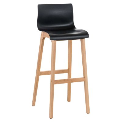 CLP Tabouret de bar Hoover Assise en Plastique Pi&egrave;tement Bois Nature , Noir