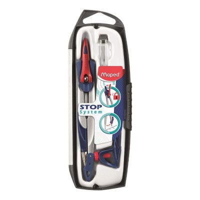 MAPED Coffret 3 pi&egrave;ces  Stop System : 1 compas, 1 bague, 1 &eacute;tui-mines