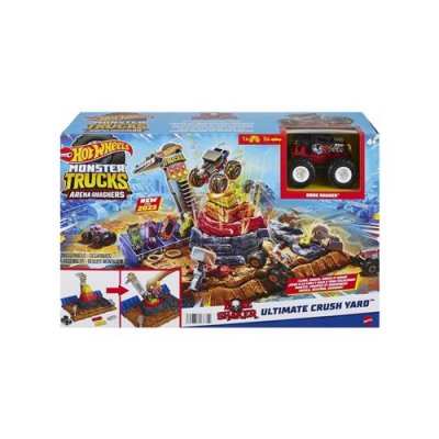 HOT WHEELS Coffret Ar&egrave;ne De D&eacute;molition Monster Trucks + 3 Voitures  - Le Coffret