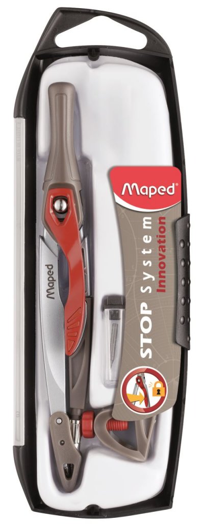MAPED Coffret compas Stop System -  - 3 pi&egrave;ces - Coloris al&eacute;atoires