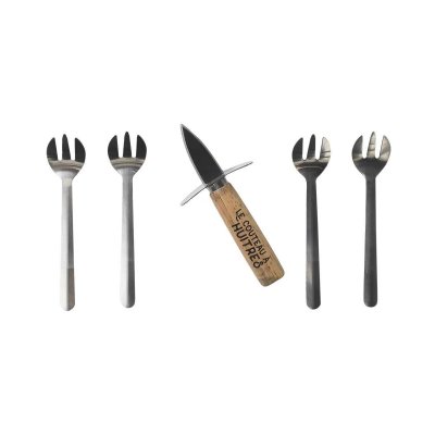 COOK CONCEPT Coffret couteau &agrave; huitres et 4 fourchettes en acier inoxydable