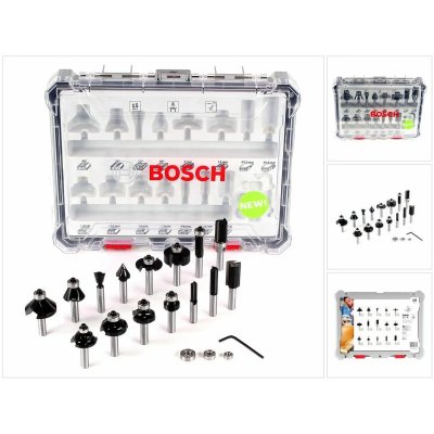 BOSCH Coffret de 15 fraises mixtes &agrave; queue de 8 mm  - 2607017472