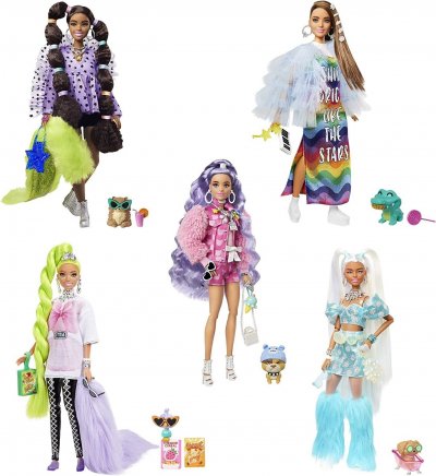 BARBIE Coffret de 5 poup&eacute;es  Extra avec 70 accessoires et 5 animaux