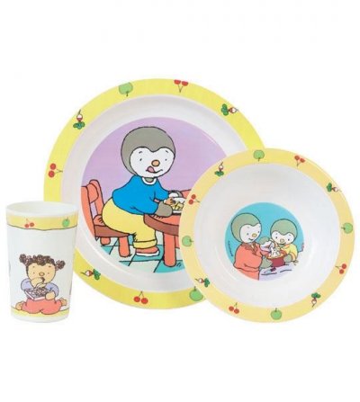 FUN HOUSE Coffret repas T'choupi : verre, assiette et bol