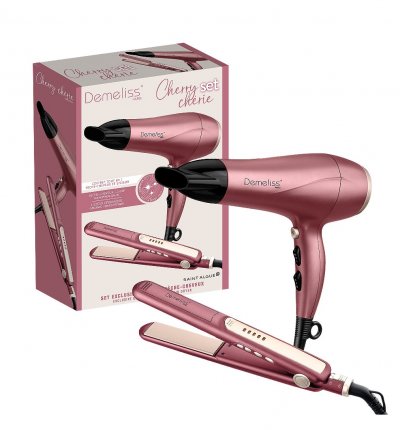 Coffret set lisseur + Seche-cheveux - 2200 W - Cherry Ch&eacute;rie - Neuf