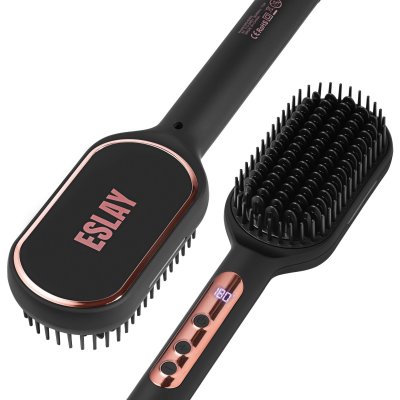 ESLAY Coiffage pro &agrave; domicile - Brosse lissante chauffante 2-en-1 pour tous types de cheveux