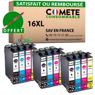 COMETE CONSOMMABLE COMETE - 16XL - 12 Cartouches d'encre Compatibles Epson 16 XL - Marque fran&ccedil;aise