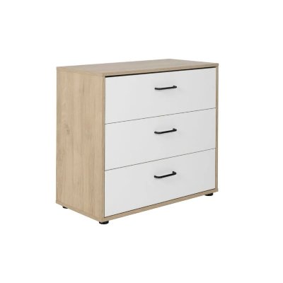 Commode 3 tiroirs ERWAN imitation ch&ecirc;ne et blanc