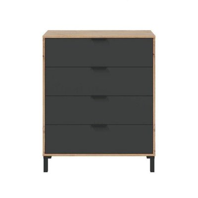 Commode 4 tiroirs d&eacute;cor ch&ecirc;ne noueux et gris anthracite - l77,5 cm